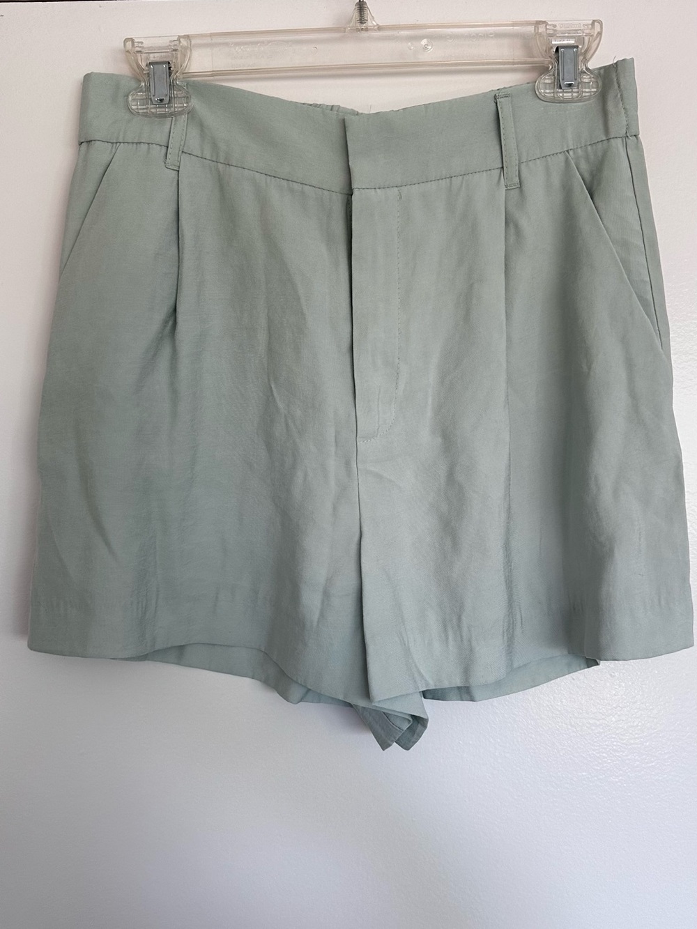 Zara Light Sage Green High-Rise Tailored Shorts